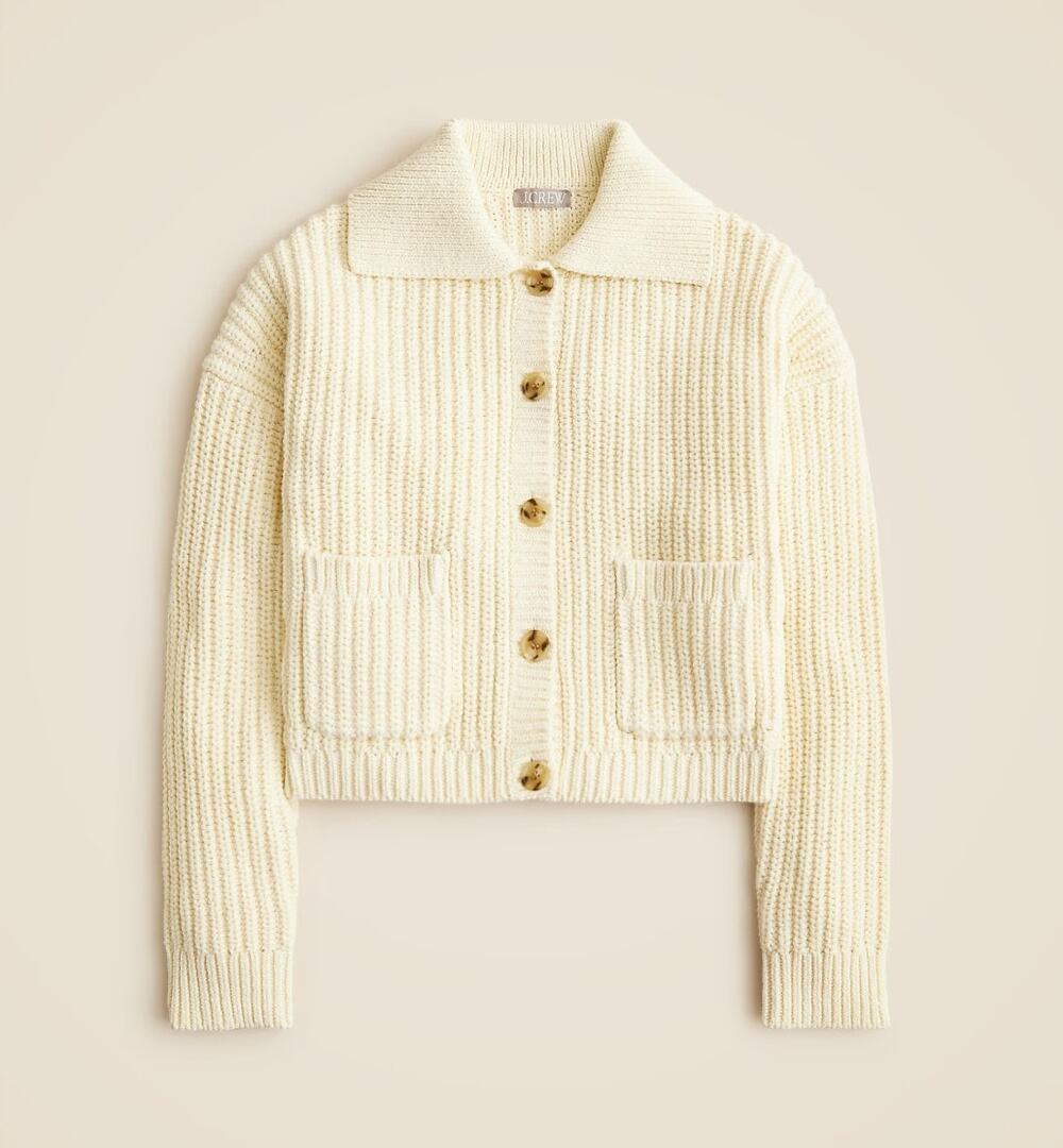 J. Crew Women's Collared Crewneck Cardigan Sweater Ivory Lace Cream Size XXS NWT